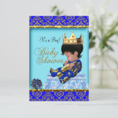 Baby Shower Blue Gold Boy Prince Einladung (Stehend Vorderseite)
