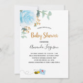 Baby Shower Blue Hummel Blumenjungen Einladung (Vorderseite)