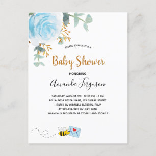 Baby Shower Blue Hummel Blumenjungen Einladungspostkarte