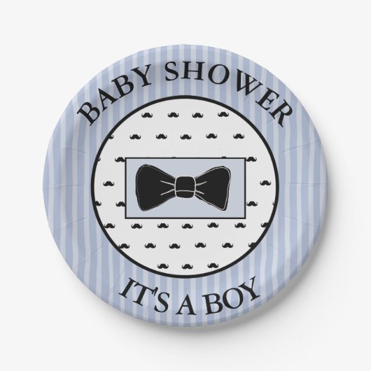 Baby Shower Blue Mustache und Bowtie Cake Teller (Vorderseite)