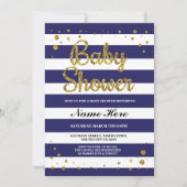 Baby Shower Blue Navy Strip Gold Glitzer laden Einladung (Vorderseite)