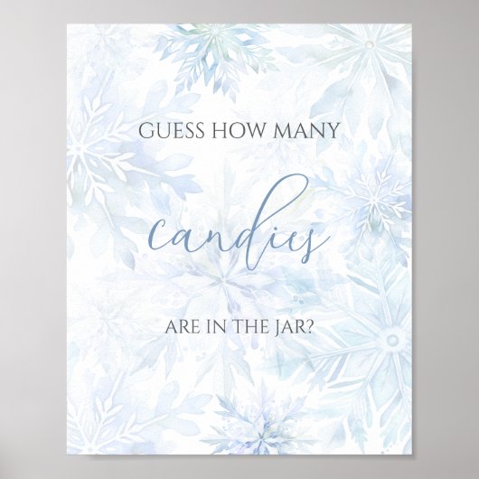 Baby Shower Blue Snowflake Guess How Many Candies Poster (Vorne)