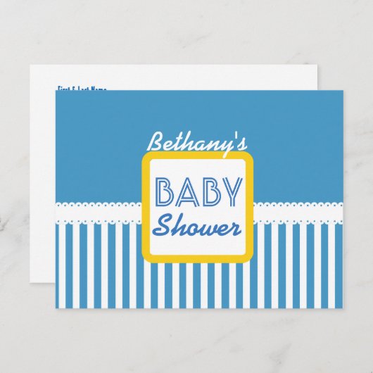 BABY SHOWER Blue Stripes Muster G01J für Junge Ankündigungspostkarte (Vorne/Hinten)