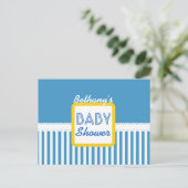 BABY SHOWER Blue Stripes Muster G01J für Junge Ankündigungspostkarte (Stehend Vorderseite)