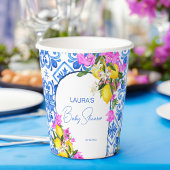 Baby Shower Blue Tiles Lemons bougainvillea Pappbecher