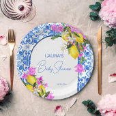 Baby Shower Blue Tiles Lemons bougainvillea Pappteller