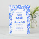 BABY SHOWER Blumenarch Blaue Blume Muster CUSTOM Einladung (Stehend Vorderseite)