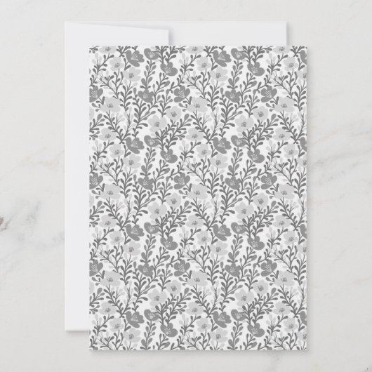 BABY SHOWER Blumenbogen Grau Blume Muster CUSTOM Einladung (Rückseite)