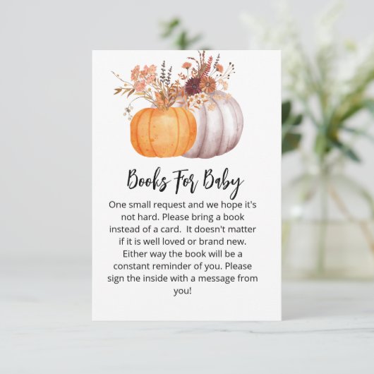 Baby shower book fall pumpkin rustic brown floral begleitkarte (Stehend Vorderseite)