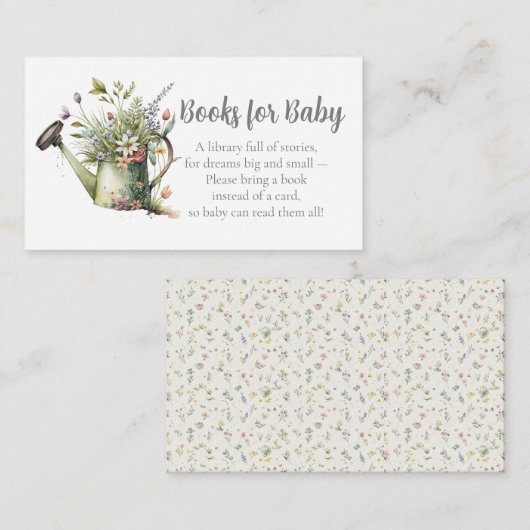 Baby Shower Book Request - Floral Watering Can Begleitkarte (Vorne/Hinten)
