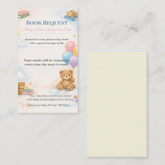 Baby Shower Book Request | Library Card Keepsake Begleitkarte (Vorne/Hinten)