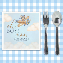 Baby Shower Boy  Adorable Bear Pilot Serviette