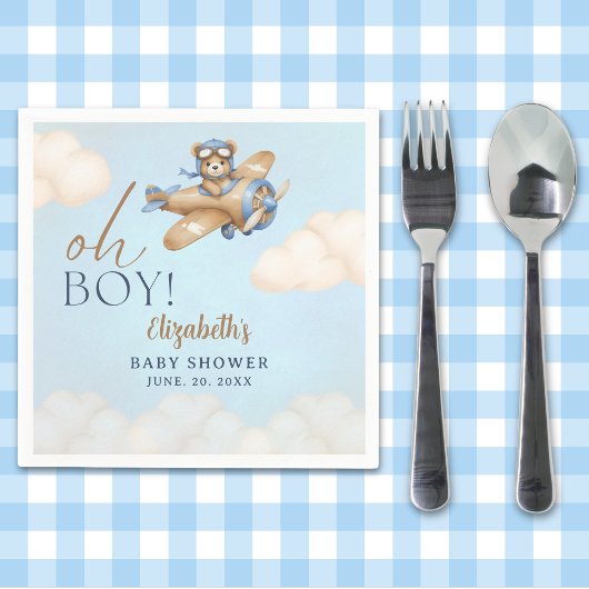 Baby Shower Boy  Adorable Bear Pilot Serviette