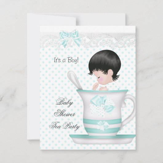 Baby Shower Boy Aquamarin Baby Teacup Einladung (Vorderseite)