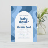 BABY SHOWER BOY Arch Groovy Blue Streifen CUSTOM Einladung (Stehend Vorderseite)