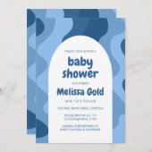 BABY SHOWER BOY Arch Groovy Blue Streifen CUSTOM Einladung (Vorne/Hinten)