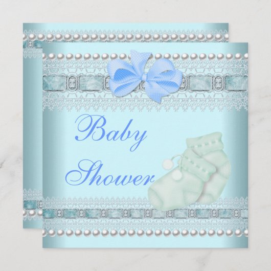 Baby Shower Boy Baby Blue Hinterns Pearl Lace Einladung (Vorne/Hinten)