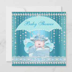 Baby Shower Boy Baby Blue Pearl Umbrella Einladung