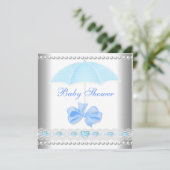 Baby Shower Boy Baby Blue Umbrella Einladung (Stehend Vorderseite)