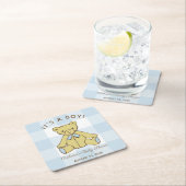 Baby Shower Boy Bär mit Name und Datum Rechteckiger Pappuntersetzer (Vor Ort)