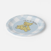 Baby Shower Boy Bear mit Blue Buffalo Karo Pappteller (Schrägansicht)