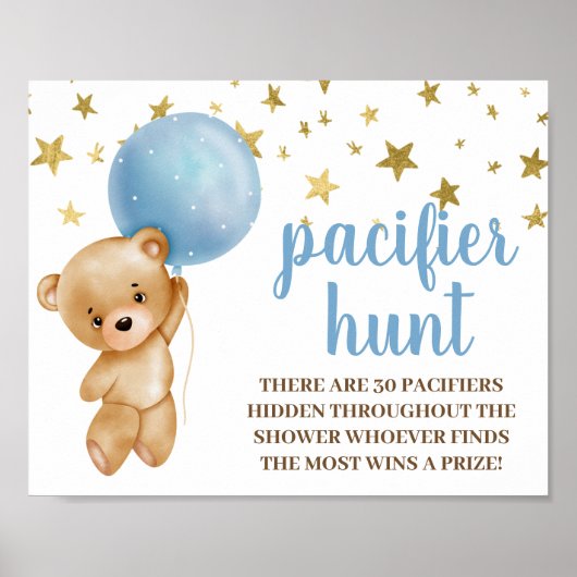 Baby Shower Boy Bear Schnuller Jagdzeichen Poster (Vorne)
