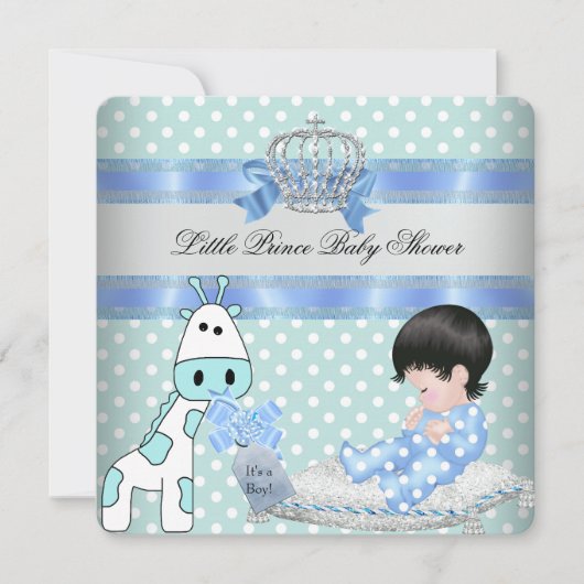 Baby Shower Boy Blue Aquamarin Crown Giraffe Einladung (Vorderseite)