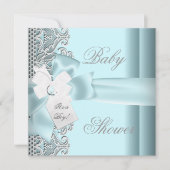 Baby Shower Boy Blue Aquamarin Grau White Lace Einladung (Vorderseite)