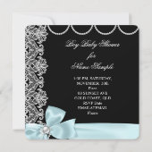 Baby Shower Boy Blue Aquamarine Schwarz-weiße Spit Einladung (Rückseite)
