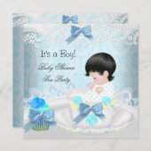 Baby Shower Boy Blue Baby Teacup Cupcake Einladung (Vorne/Hinten)