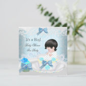 Baby Shower Boy Blue Baby Teacup Cupcake Einladung (Stehend Vorderseite)