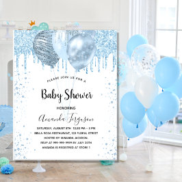 Baby Shower Boy Blue Ballons Budget Einladung Flyer