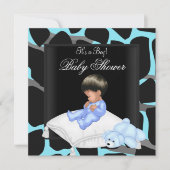 Baby Shower Boy Blue Black Animal Print Einladung (Vorderseite)