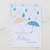 Baby Shower Boy Blue Gradient Glitzer Umbrellas Einladung (Vorne/Hinten)