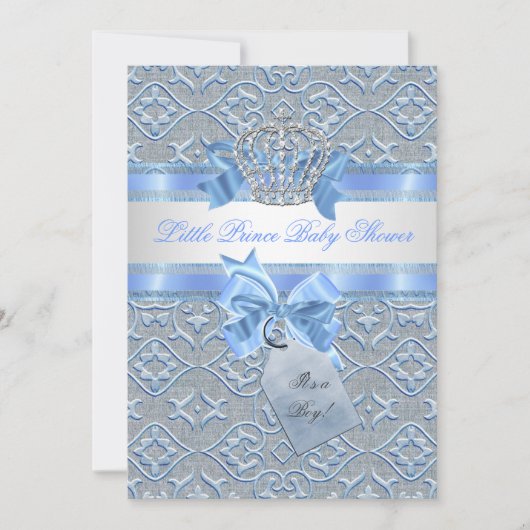 Baby Shower Boy Blue Little Prince Crown 2 Einladung (Vorderseite)