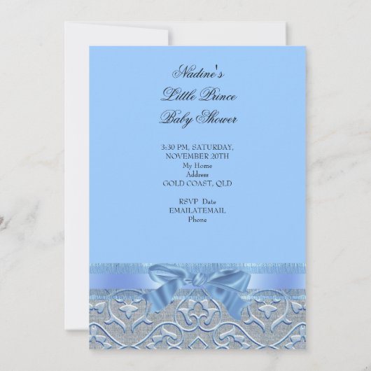 Baby Shower Boy Blue Little Prince Crown 2 Einladung (Rückseite)