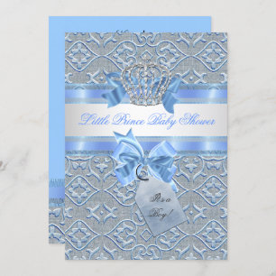 Baby Shower Boy Blue Little Prince Crown 2 Einladung