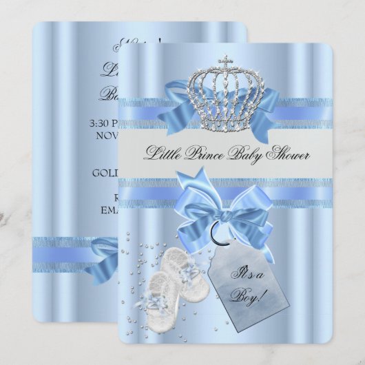 Baby Shower Boy Blue Little Prince Crown 3a Einladung (Vorne/Hinten)