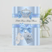Baby Shower Boy Blue Little Prince Crown 3a Einladung (Stehend Vorderseite)