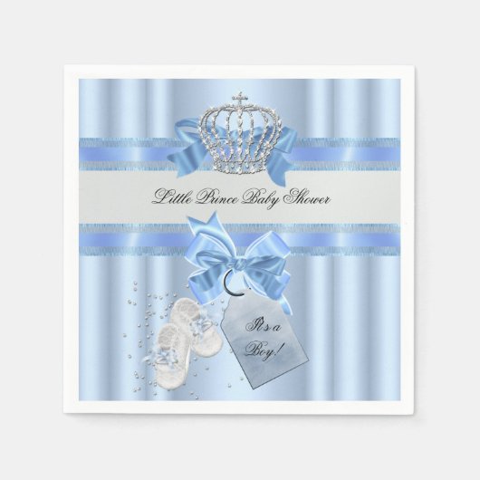 Baby Shower Boy Blue Little Prince Crown 3a Serviette (Vorderseite)