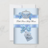 Baby Shower Boy Blue Little Prince Crown bow sml Einladung (Vorderseite)