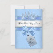 Baby Shower Boy Blue Little Prince Crown Damask Einladung (Vorderseite)