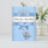 Baby Shower Boy Blue Little Prince Crown Damask Einladung (Stehend Vorderseite)