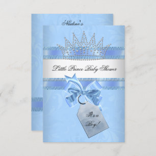 Baby Shower Boy Blue Little Prince Crown Damask Einladung