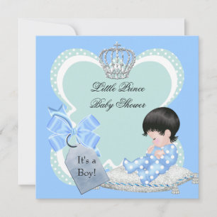 Baby Shower Boy Blue Little Prince Crown Einladung