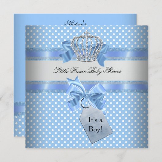 Baby Shower Boy Blue Little Prince Crown Einladung (Vorne/Hinten)