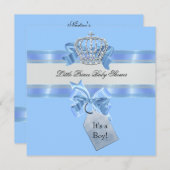 Baby Shower Boy Blue Little Prince Crown Einladung (Vorne/Hinten)