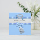 Baby Shower Boy Blue Little Prince Crown Einladung (Stehend Vorderseite)