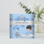 Baby Shower Boy Blue Little Prince Crown Einladung (Stehend Vorderseite)