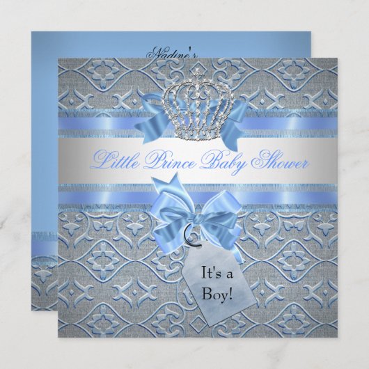 Baby Shower Boy Blue Little Prince Crown Einladung (Vorne/Hinten)